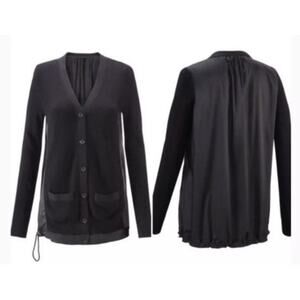 CABI Black Cardigan Sweater Button Down Windbreaker Back Cinch Waist Womens Sml